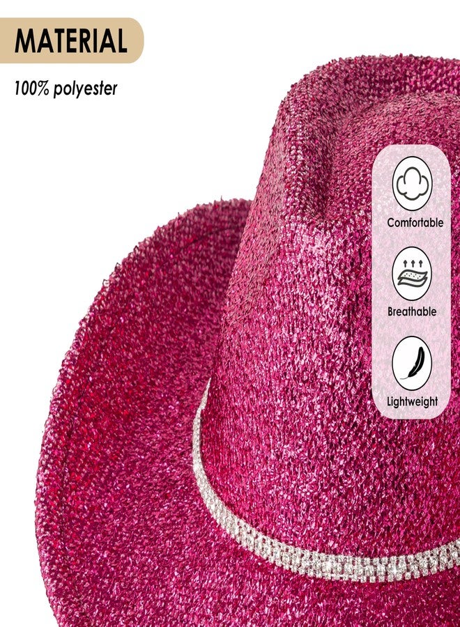 Lisianthus Sparkly Cowboy Hats for Women & Men - Glitter Western Cowgirl Hat with White Rhinestone Band, Rose Red - Image 4